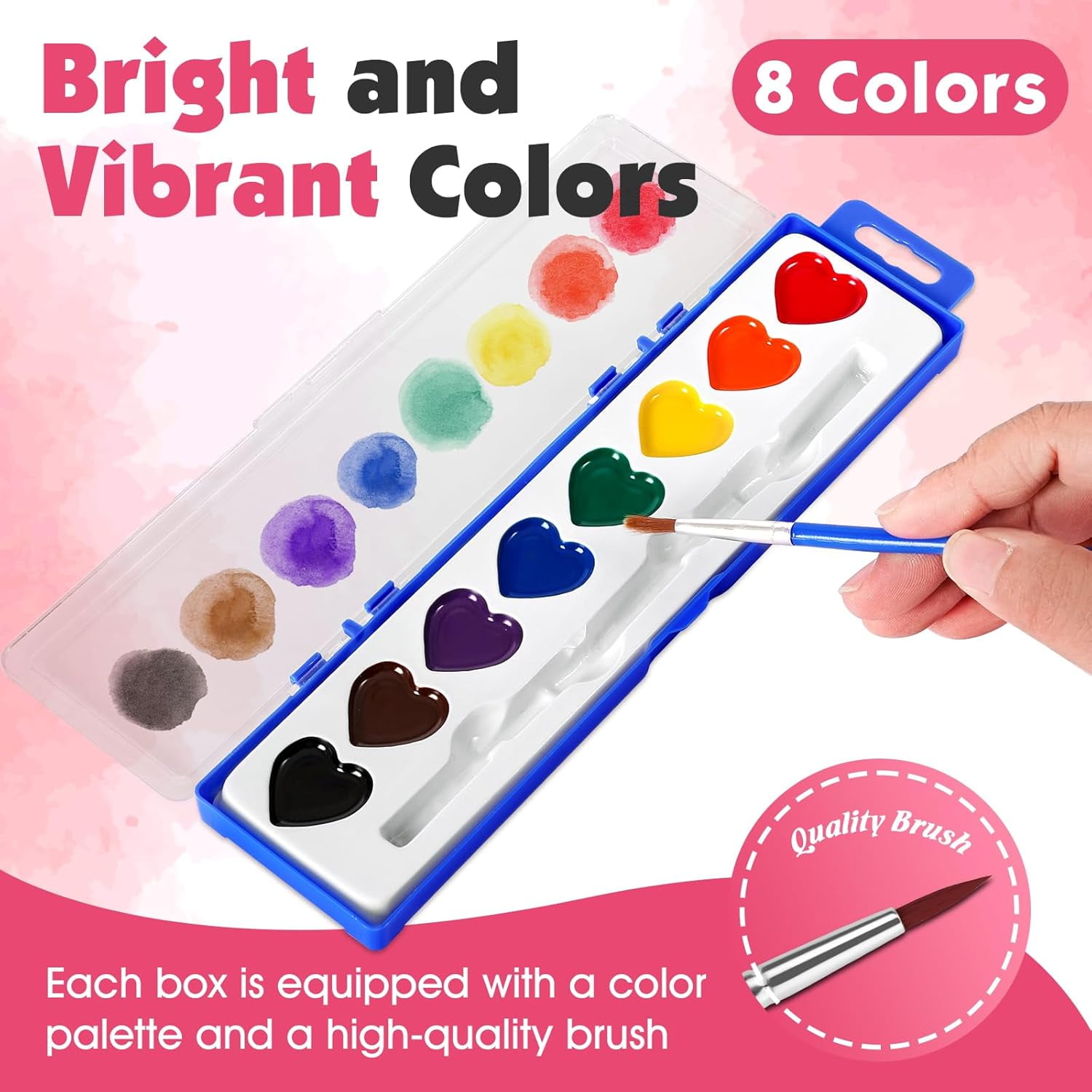 30 Pack Heart Watercolor Paint Set,8 Colors Washable Valentines Water Color Paint Set for Kids with Paintbrush,Watercolor Paint for Prizes Exchange Gifts,Valentine's Day Gifts,Party Favor,Classroom