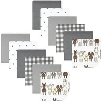 Hudson Baby Flannel Cotton Washcloths, Farm Friends Grey 12-Pack, One Size