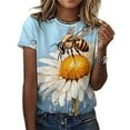 thumbnail image 3 of Bee And Flowers T Shirts Basic T-Shirt Short Sleeve Ladies Tee Shirt Summer Graphic Clothing, 3 of 5