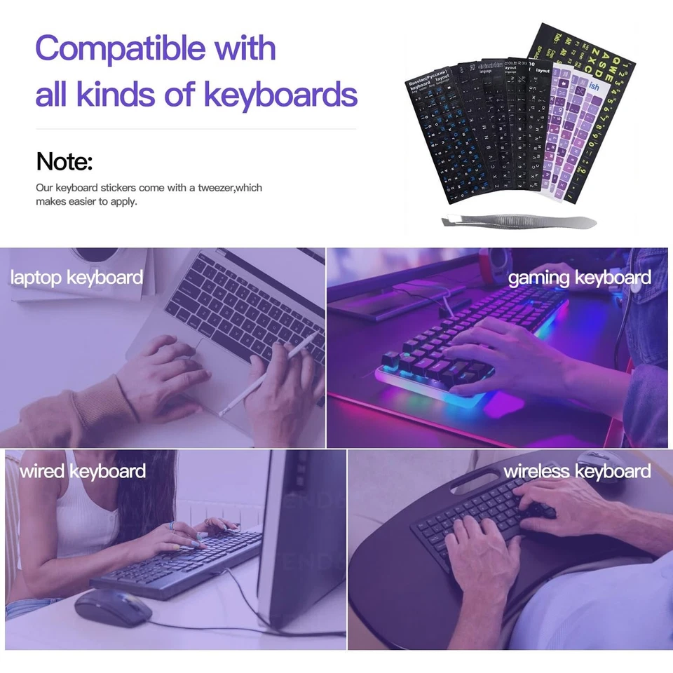 BUTTERFLY- 2Pack Korean Keyboard Stickers, Korean-English Keyboard Sticker On Purple Bac...
