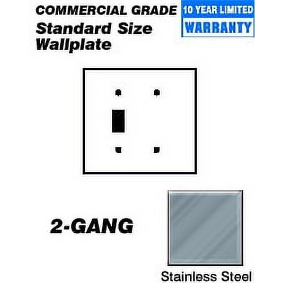 Leviton 84077-40 Wallplate 2-Gang 1-Toggle 1-Blank Standard Size 302 Stainless Steel - Stainless Steel