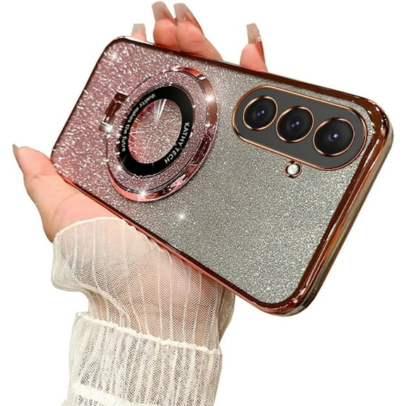 for Galaxy A14 5G Case Magnetic [Compatible with Magsafe] Wireless Glitter Sparkly Plated Kickstand Holder Shockproof Camera Lens Protector Phone Cover Case for Samsung Galaxy A14 5G-Pink