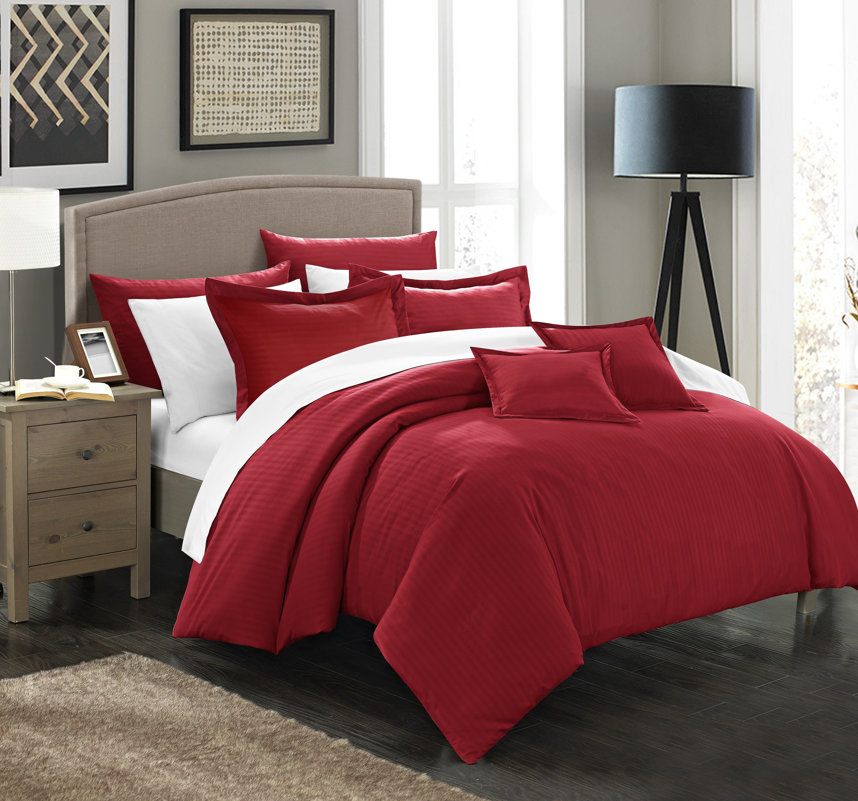 Chic Home Keynes 8Piece Solid Color Comforter Set, Twin, Burgundy