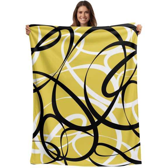 Throw Blanket Yellow Black Circle Lines Blankets and Throws, Stripe Modern Abstract Art Blanket for Couch Bed Sofa Chair, Soft Cozy Warm Flannel Fleece Blankets for All Season Home Decor 40x50 Inch