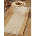 thumbnail image 3 of Fennco Styles Diamond Weave Fringe Cotton Blend Table Runner 14" W x 88" L - Beige Geometric Rectangular Table Cover for Boho Décor, Dining Table, Banquets, Family Gatherings, 3 of 6
