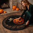 thumbnail image 5 of Spooky Gothic Halloween Round Area Rug with Stone Cave Pumpkin and Ghost Print, 31.49In Low Pile Crystal Velvet Non Slip Floor Mat, Versatile Indoor Decor for Bedroom Entryway Halloween Party, 5 of 5