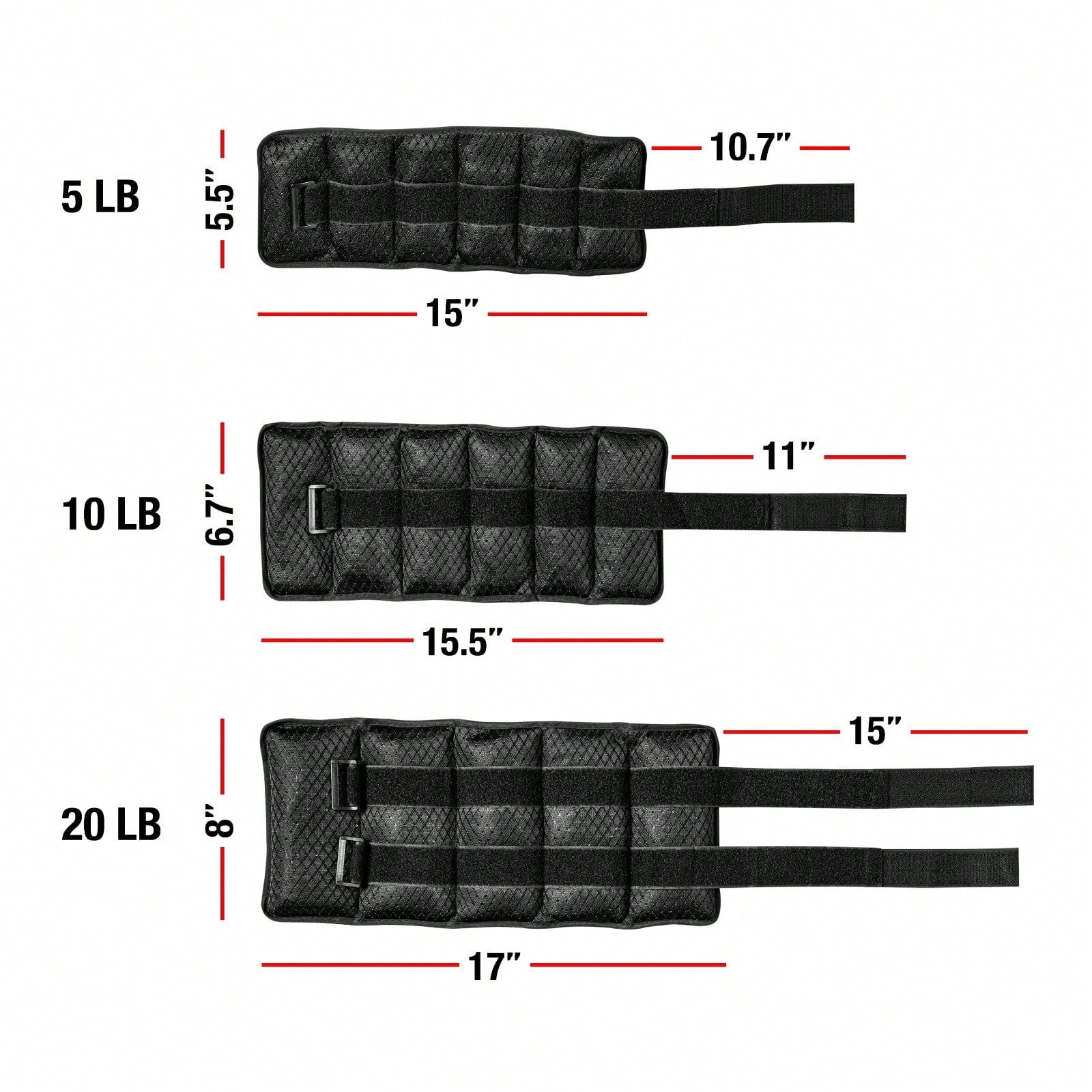 Adjustable Ankle Weights (2.5 & 5 lbs), Black, 1 Pair