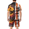 thumbnail image 4 of GrmtClth Halloween Pajamas for Men Short Sleeve Satin Finish Button Down Pumpkin Pattern Two-Piece Summer Loungewear Sleep Pjs Set with Pockets White 4XL, 4 of 4