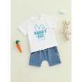 thumbnail image 5 of Baby Toddler Boy Easter Outfit 6 12 18 24 Months 2T 3T Rabbit Embroidery Short Sleeve T-shirt Solid Shorts 2 Piece Clothing Set, 5 of 9
