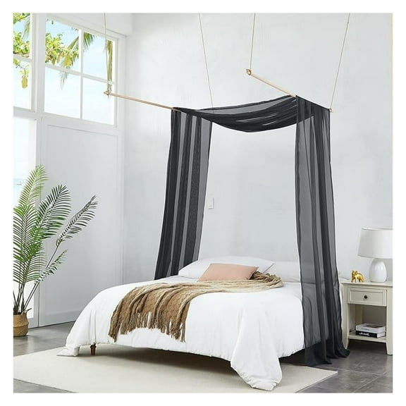Black Bed Canopy Curtains 55x360 Inch - King Size Bed Canopy