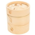 thumbnail image 3 of IBASETOY Bamboo Steamer Set 12.0x10.0x10.0in Khaki Color for Nutrient Retention 3PCS, 3 of 7