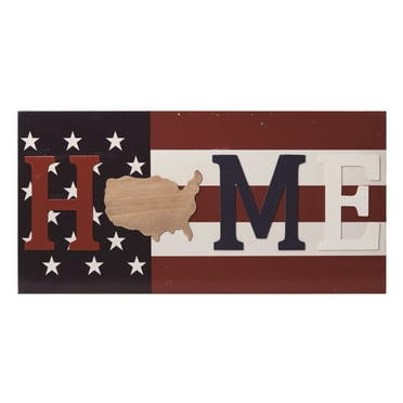 Transpac Wood 23.63" Multicolor Spring HOME Flag Decor Block