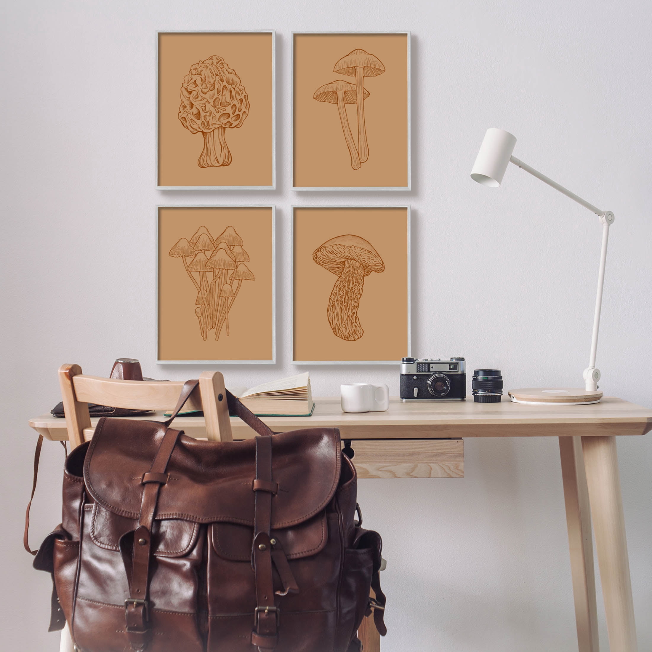 Stupell Industries Rustic Cottage Mushroom Sketches Graphic Art Gray Framed Art Print Wall Art, Set of 4, Design by Ziwei Li
