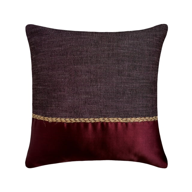 Cojines decorativos color vino de 45 x 45 cm (18 x 18 pulgadas), de yute y satén con encaje de yute para sofá, con diseño patchwork de estilo moderno - Traje color vino de yute