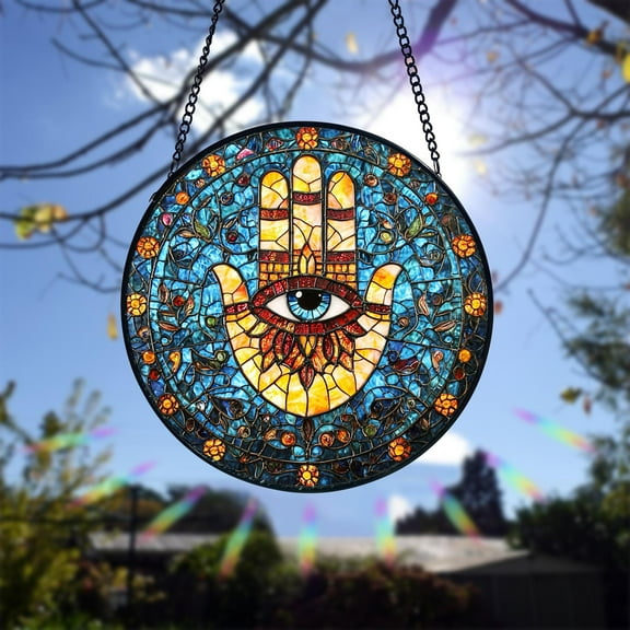 Hamsa Hand Stained Glass Suncatcher, Hand of Fatima Protection Window Hanging, Spiritual Home Decor, Unique Gift Ornament