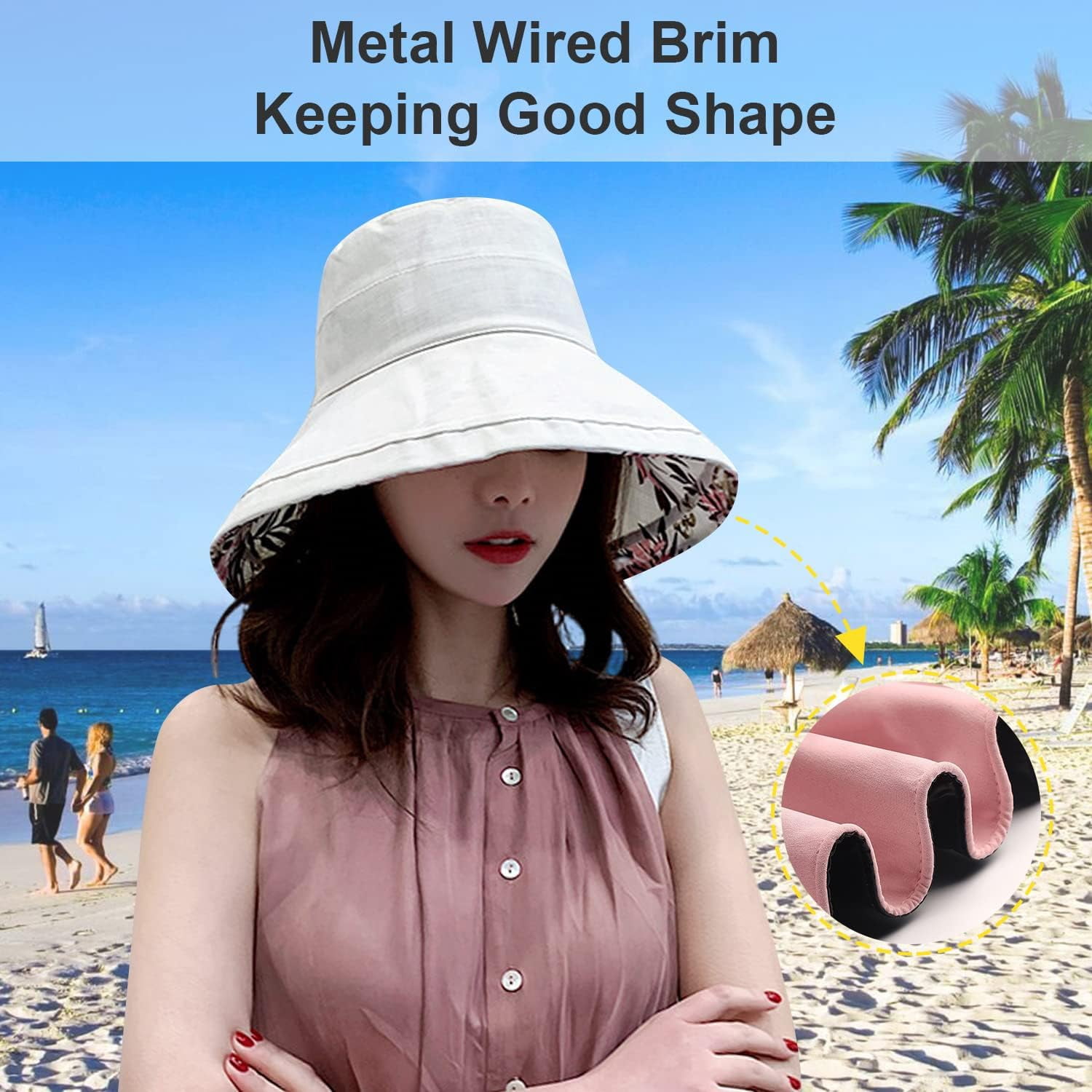 Women Wide Brim Sun Hats Metal Wired Edge Summer UV  display picture 3