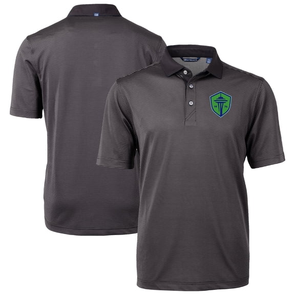 Men's-Cutter & Buck  Black Seattle Sounders FC Virtue Eco Pique Micro Stripe Recycled Polo