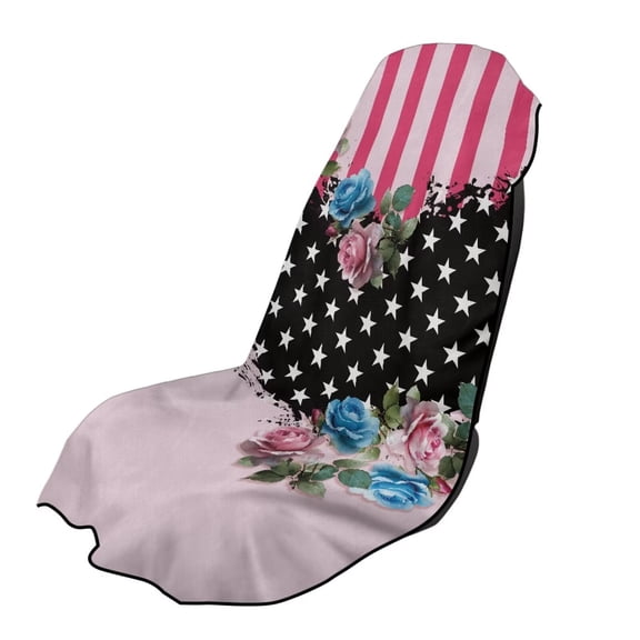 Garronmavis Pink Flag Rose Stain Resistant Breathable Non-Slip 1 PC Front Car Seat Towel Cover with Storage Bag Universal Fit for Most Cars SUVs Trucks Sedans Vans