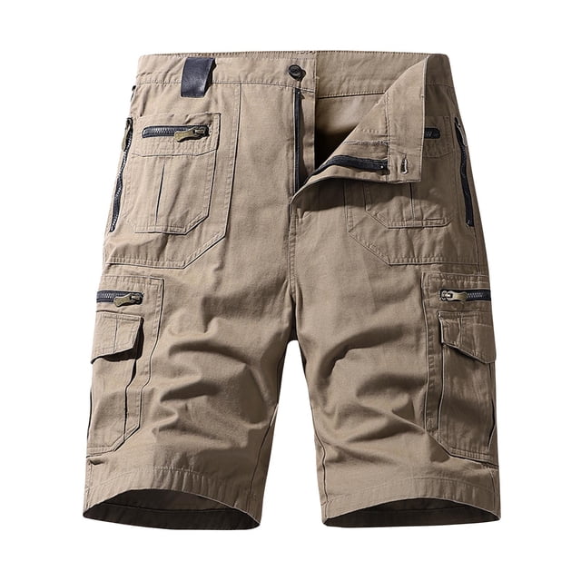 DPTALR Men's Pocket Zipper Buttons Solid Leisure Time Tooling Short Pants