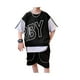 thumbnail image 5 of Jumpingount De ropa deportiva con letras, jersey de manga corta con retazos, camiseta, pantalones cortos, conjuntos de ropa, ropa de calle, trajes Negro ciento setenta 2piezas, 5 of 6