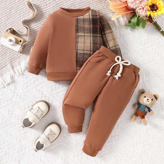 Hicidod Toddler Sweatsuit 2pcs Unisex Long Sleeve Cute Print Crew Neck Sweatshirt And Pants Set Baby Casual Fall Tracksuit Outfits