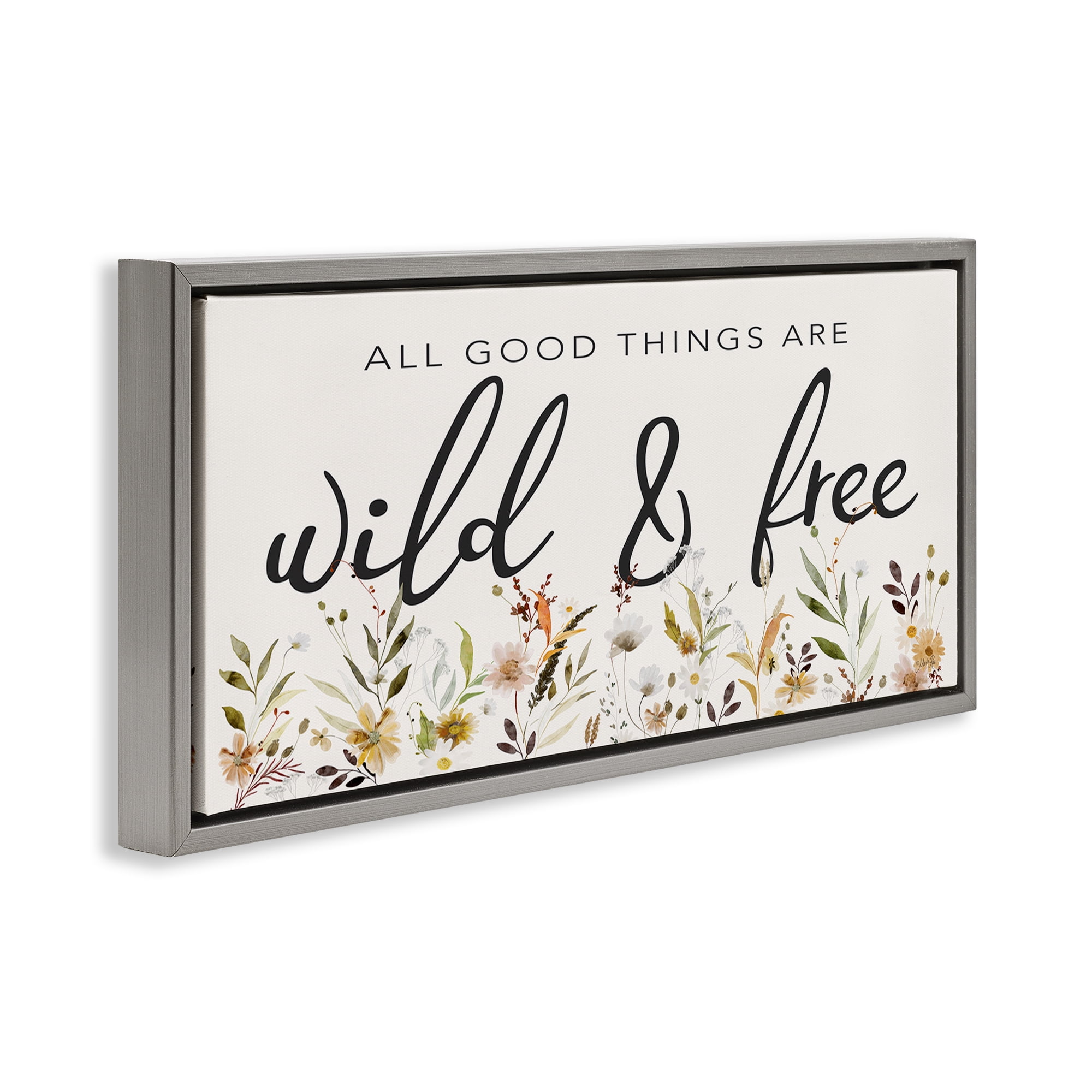 Stupell Industries Wild & Free Sentiment Botanical & Floral Painting Gray Floater Framed Art Print Wall Art, 25 x 11