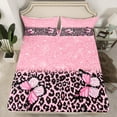 thumbnail image 2 of jejeloiu Cartoon Cheetah Pattern Twin Sheet Sets,Chic Glitter Print Twin Fitted Sheet,Pink Leopard Print Flat Sheet For Girls Teens,Breathable Home Decor,3pcs, 2 of 7