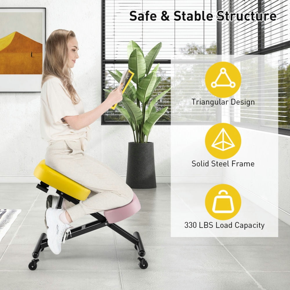 Demi Bonn Adjustable Ergonomic Kneeling Chair with Upgraded Gas Spring Rod and Thick Foam Cushions for Home, Bedroom, Study, Yellow