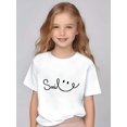 thumbnail image 1 of Girls' Summer Fashion Short Sleeve T-Shirt, Casual Crew Neck Knit Top with "Smile" Print,Cotton 100% Medium Stretch, Regular Fit for Spring/Summer, 1 of 6