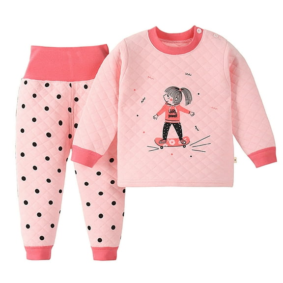 Odeerbi Toddler Boys Girls Cotton Thermal Outfits Three Layers Quilted High Waist Belly Protection Winter Thermal Underwear Set Plus Velvet Thickened Trousers Fall Clothes Red 2-3 Years