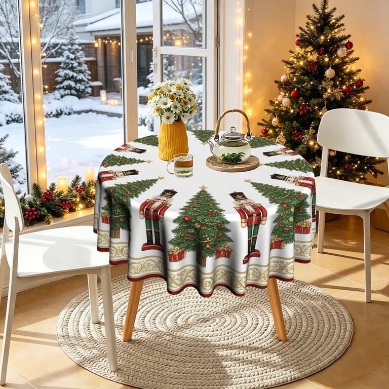 Symmetrical Xmas Tree Stocking Festive Trim Pattern Round Tablecloth ...
