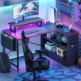 thumbnail image 2 of Bestier 42" L-shaped Computer Desk with Storage Shelf LED Gaming Desk with Monitor Stand Corner Desk, Carbon Fiber, 2 of 9