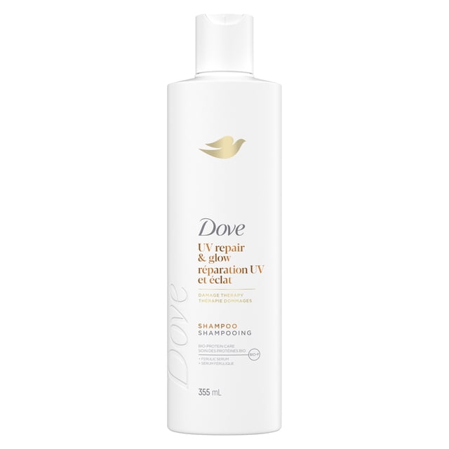 Dove Shampooing Réparation UV et Éclat Soin des Protéines Bio + Acide Férulique, 355 ml