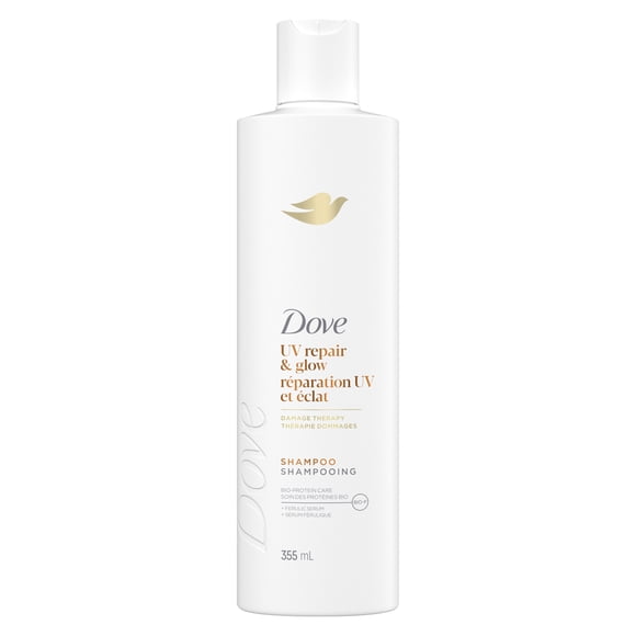 Shampooing Répare 99 % des dommages capillaires causés par Dove Damage Therapy les UV UV Repair & Glow avec sérum à l’acide férulique 355ML