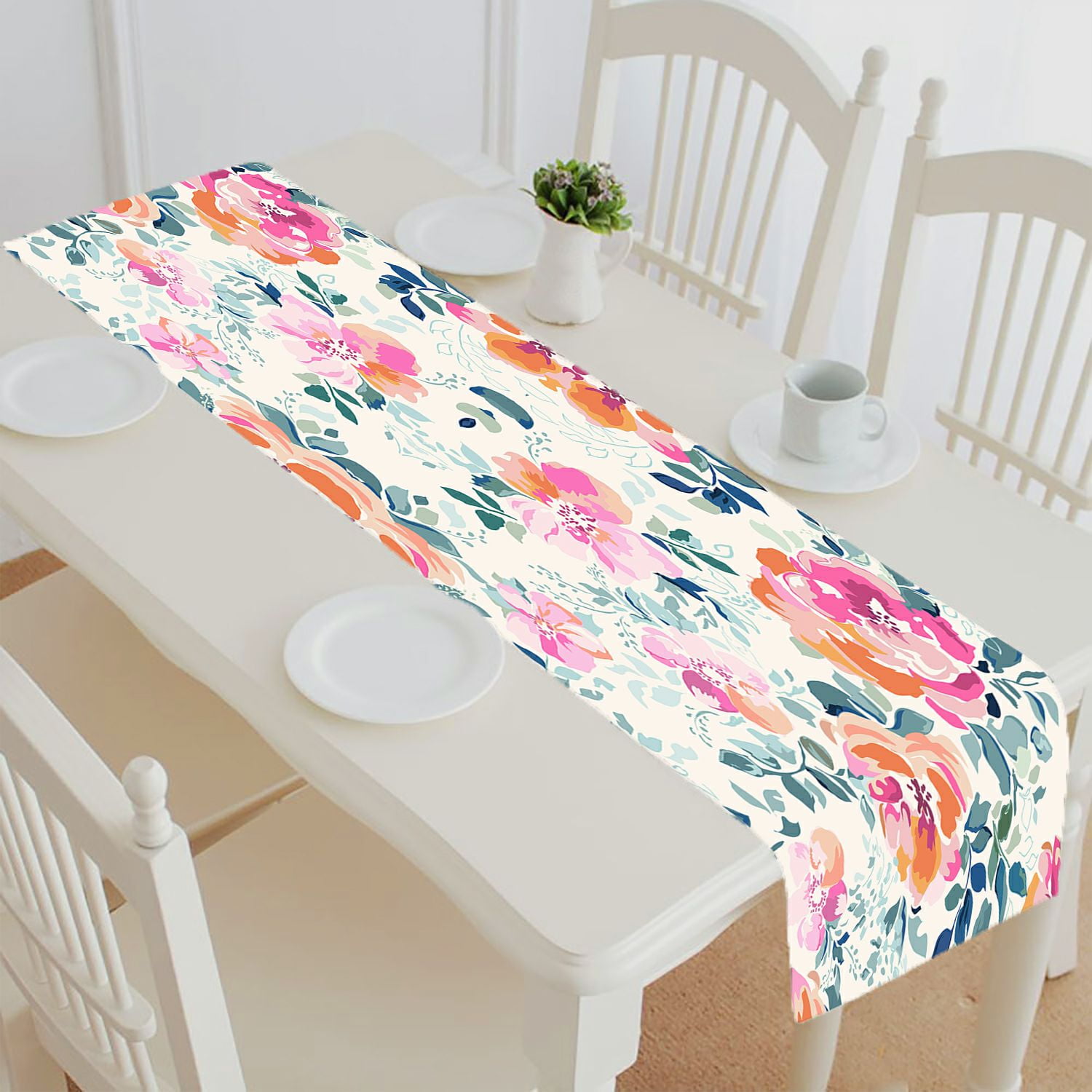 ABPHQTO Soft Pink Watercolor Flower Table Runner Placemat Tablecloth