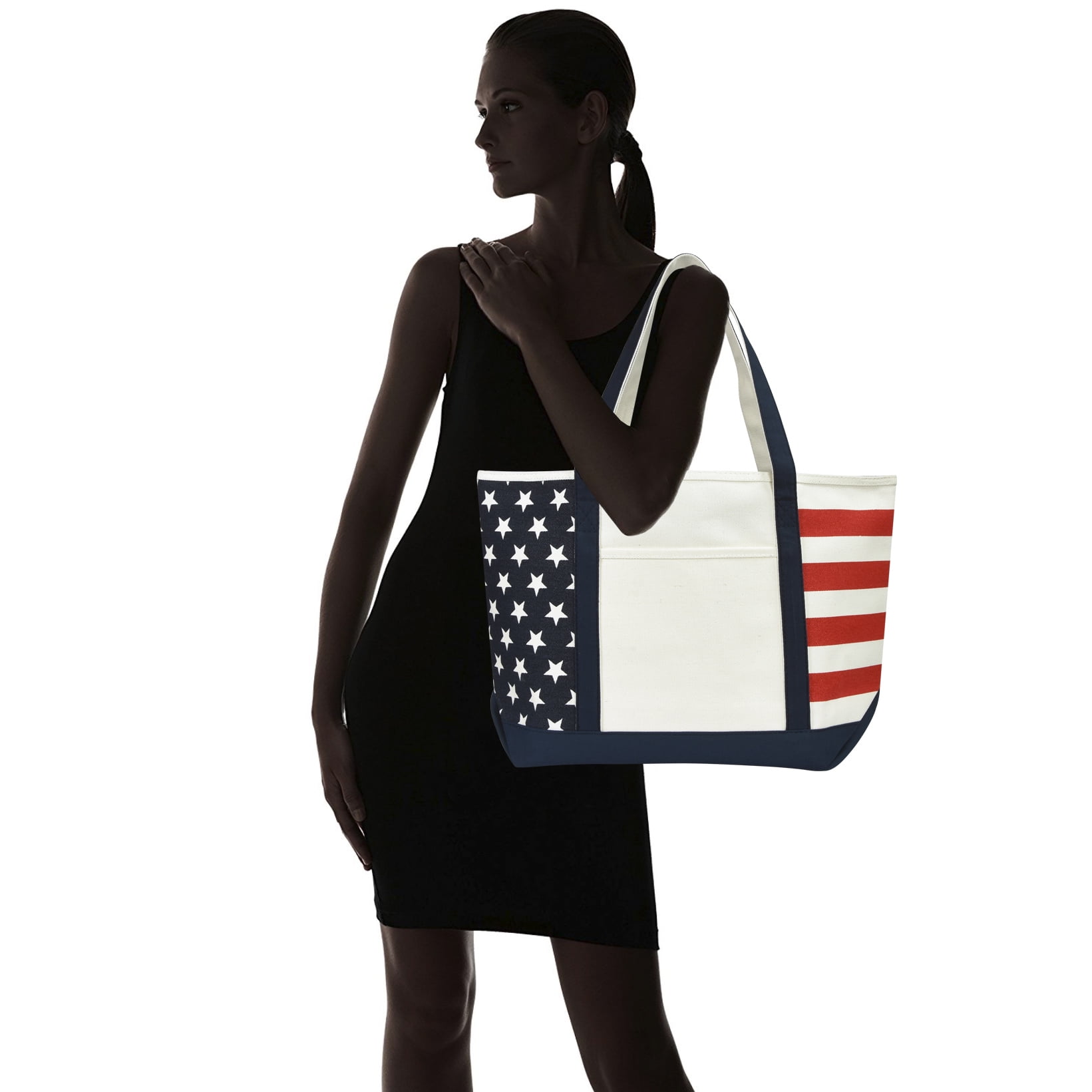 バッグ JAST SHOW TOTE BAG VALLAD IO DALIX Canvas Tote Bag, Stars and Stripes, Zipper Closure, 18