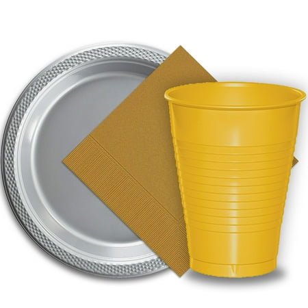 Gold Octagon Plastic Plates - 50 Silver Plastic Plates (9
