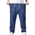 thumbnail image 2 of Mens Baggy Jeans Stretch Denim Wide Leg Trousers Loose Fit Casual Pants Elastic Waisted Denim Pants for Men with Drawstring Streetwear Blue L, 2 of 5