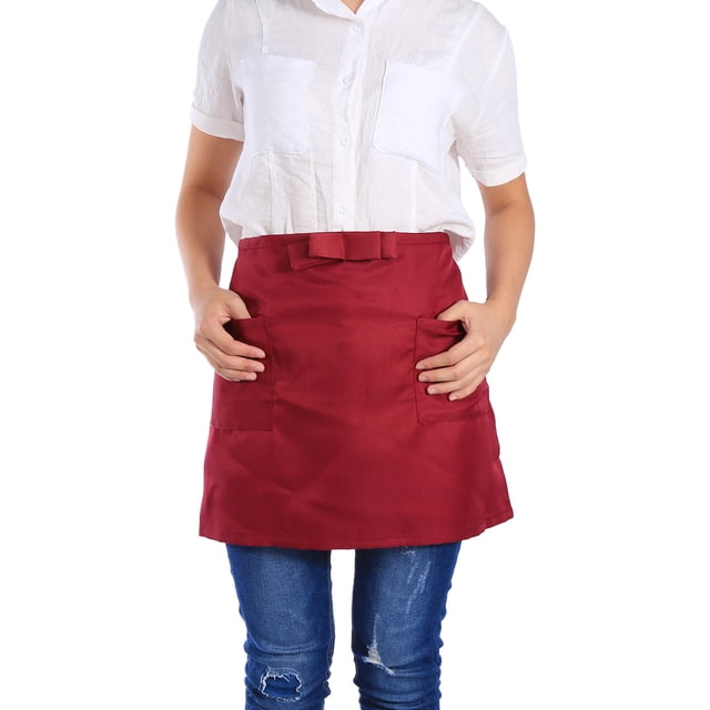 Delantal Unisex, Delantal Tipo Lazo Corto A Prueba De Aceite Con Bolsillos, Camarero Medio Medio Corto Para Camarero Camarero Camarera