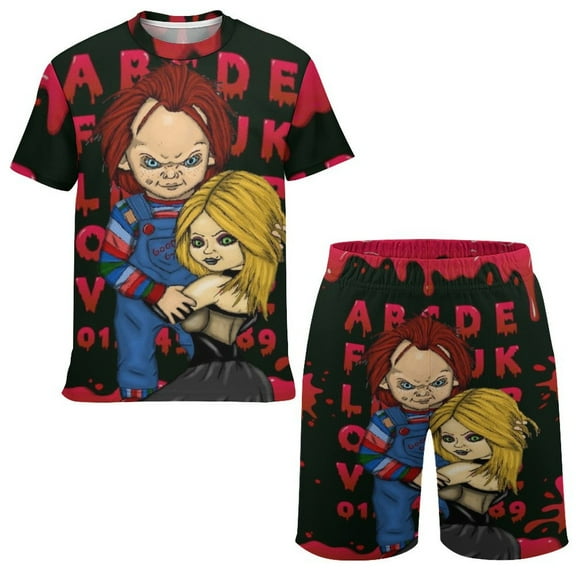 Bride Of Chucky Boys Girls Short Sleeve Mesh T-Shirt And Shorts Outfit Set Summer Clothes Set for Kids