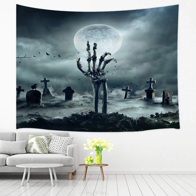 Tapiz de Zombie con monstruos detrás de la puerta de madera, tapiz de Halloween, decoración colgante de pared de fantasía de miedo para dormitorio, sala de estar y dormitorio