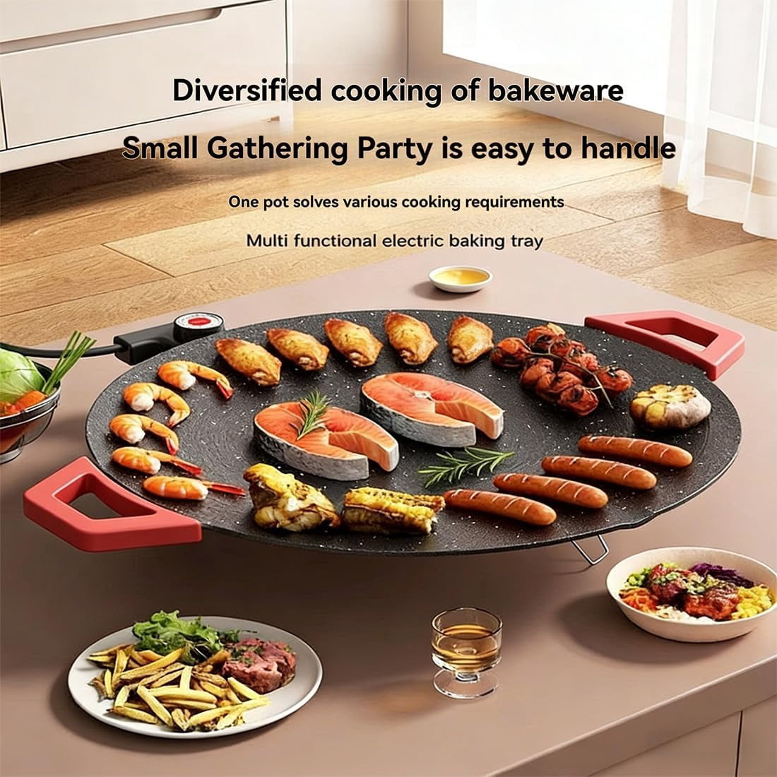 Indoor Smokeless Electric Griddle, 2026 New Portable Electric Korean BBQ Grill, Multifunctional Non-Stick Pan with Temperature Control, for Kitchen, BBQ, Pan Searing Steak, Pancakes (16in)
