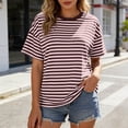 thumbnail image 2 of MJDVSOL Women's T-Shirt Casual Short Sleeve Striped Tee Shirts Comfortable Basic Crew Neck Tops Everyday Wear Fashion Resort Tees, 2 of 5