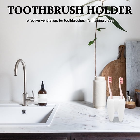 SWETRACE 2Pcs White Toothbrush Holder for Bathroom Counter with Tooth Design and Ventilation Holes