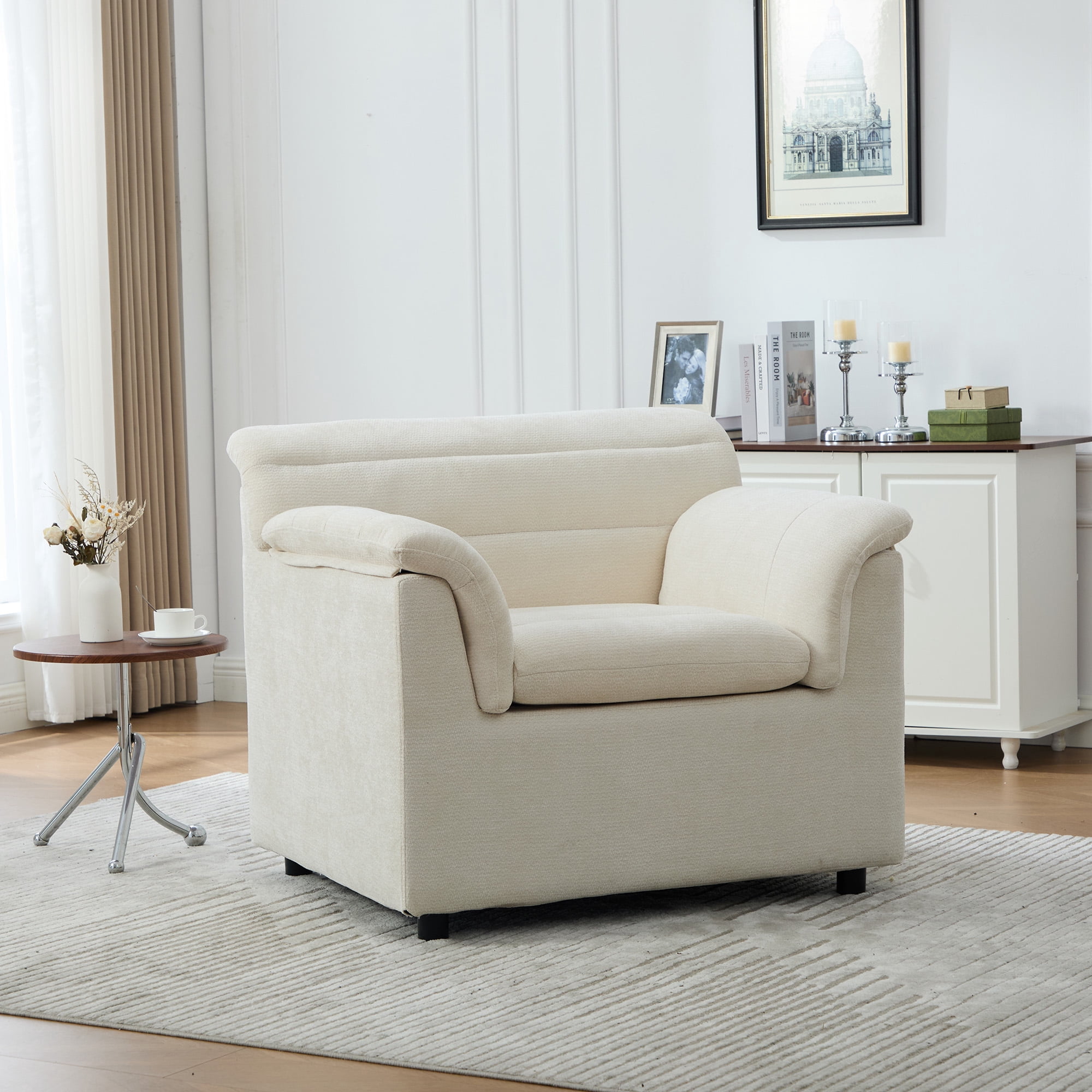 HOQBN 38" Oversized Accent Chair,Chenille Upholstered Living Room Chairs,Modern Arm Chair for Living Room, Bedroom,Beige