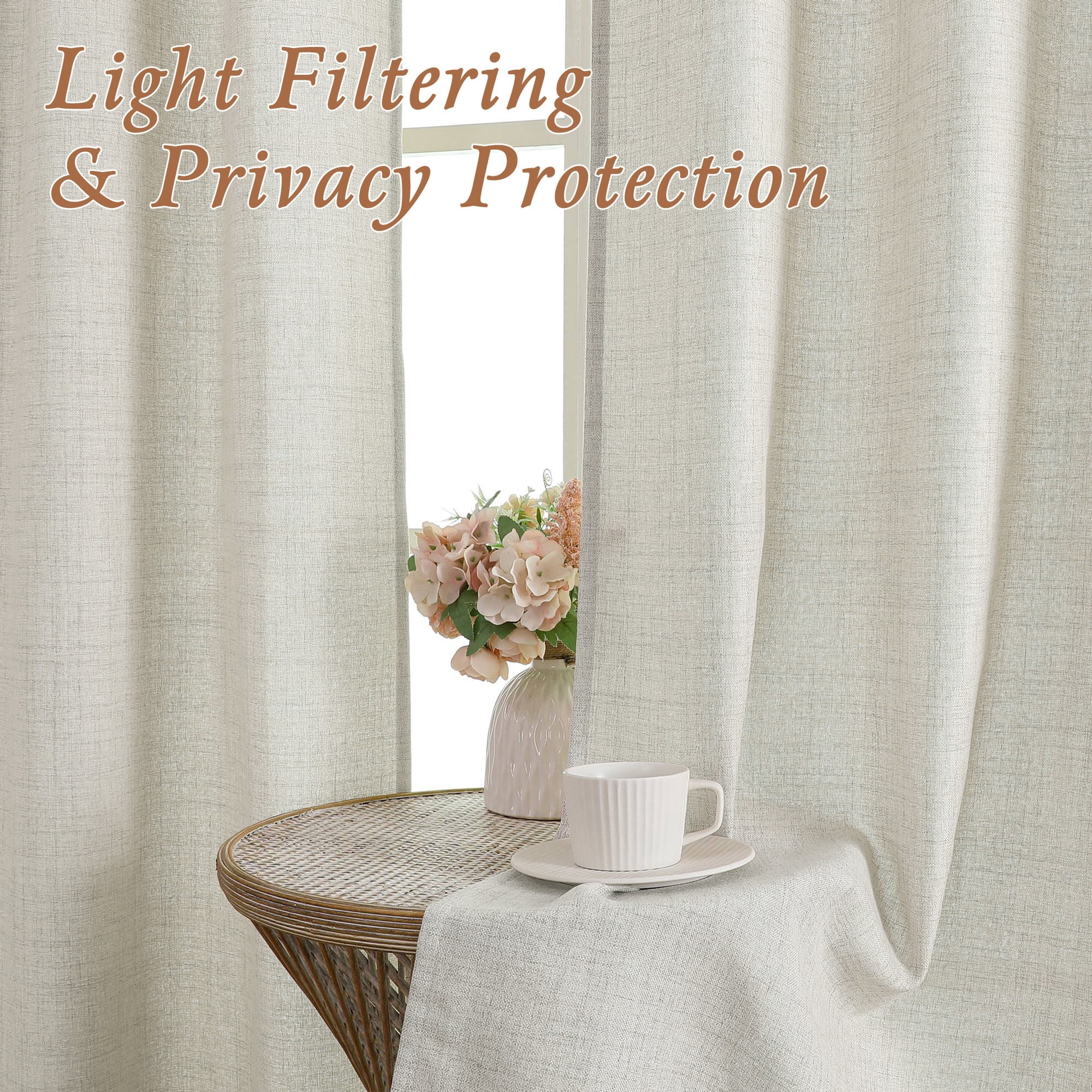 OVZME Judy Natural Curtains 90 Inch Length 2 Panels Set, Light Filtering Textured Farmhouse Window Curtain Drapes, Rod Pocket Style for Bedroom Living Room, Each 52Wx90L Inches, Natural