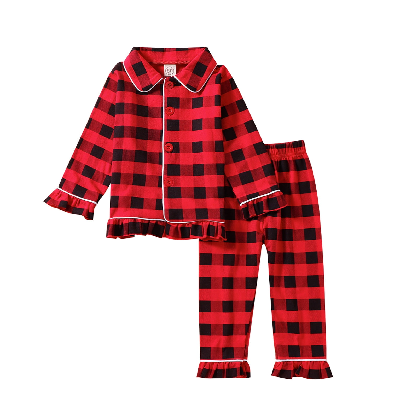 LSLJS Toddler Baby Button Down Pajamas Set Cotton 2 PCS PJs Set Shirt and Pants Sleepwear for Unisex Kids Baby Pajamas on Clearance 1 2 Years Red Walmart