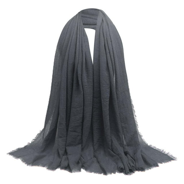 Bufanda larga suave para mujer Chal liso plisado Hijab Chal de cabeza judía Pañuelo en la cabeza gris Colcomx Bufanda de algodón suave para mujer