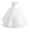 thumbnail image 1 of PMVFHDE Robes d'Été pour Filles 2025 Robe Sans Manches Performance Longue Robe à Pompons Fête, Blanc, 12-14 Ans, 1 of 4