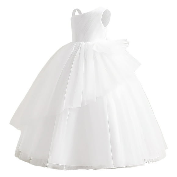 PMVFHDE Girls Party Dress Kids Dress Dress Girl Sleeveless Performance Dress Long Pommel Dress Party,White,12-14 Years